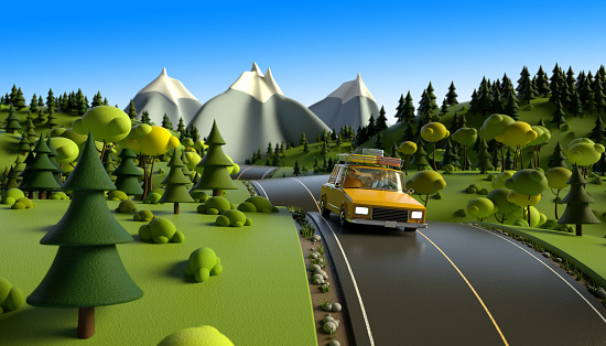 Cartoon road rendered in 3d.